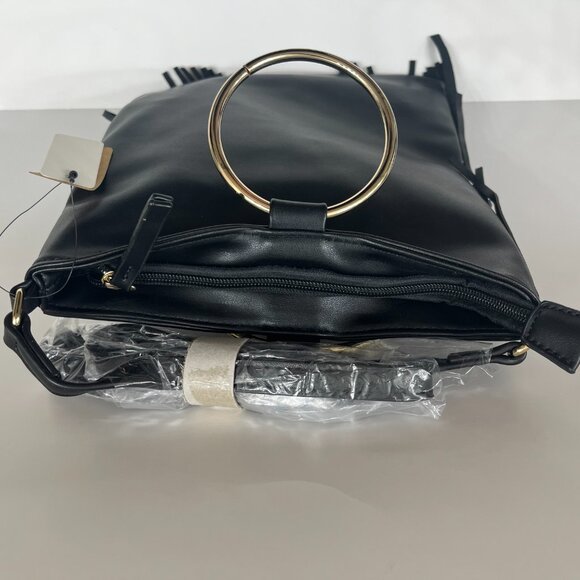 Fringe Tiered /Tassel/ Gold Hoop / Bohemian Crossbody/ Retro 70s - Black - NWT - Picture 7 of 9